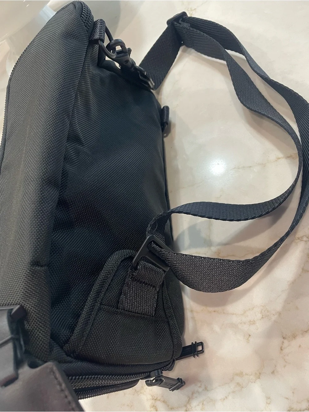 Tumi Black Leather-Front Men's Belt Bag